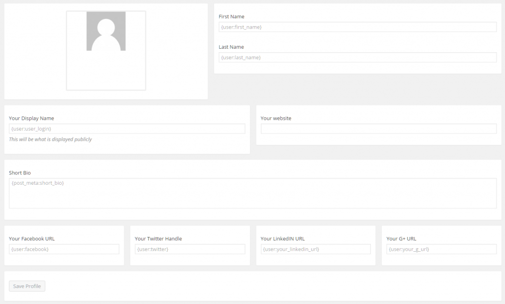 Screenshot of our Profile Editor form in the WordPress backend