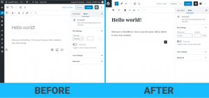 Left-hand side shows Gutenberg 7.6. Right-hand side shows Gutenberg 7.7. The enhance UI is the clear difference.