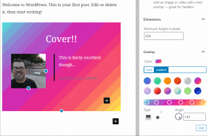 Animation showing the gradient controls and how the affect the block with a live preview.